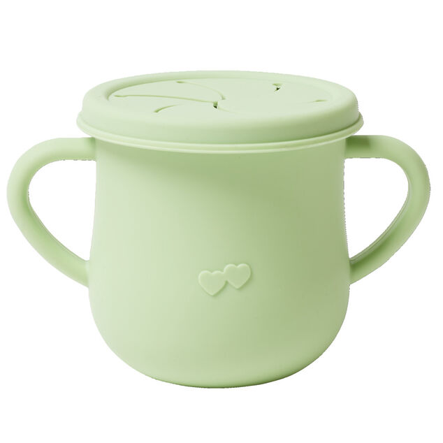Verre tasse b&eacute;b&eacute; d'apprentissage avec couvercle et anses en silicone H11cm