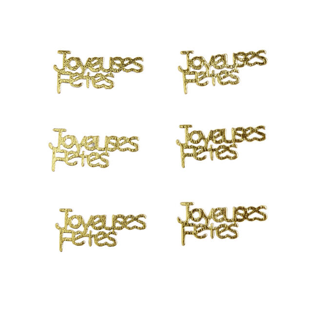 D&eacute;coration de table No&euml;l x6 en bois forme "Joyeuses F&ecirc;tes" dor&eacute;e 8x11cm
