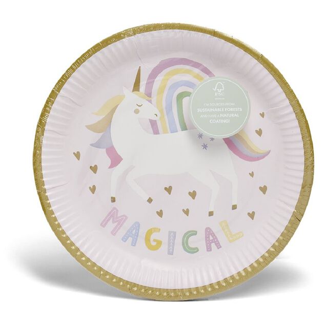 Assiette carton x8 motif licorne Ø23cm