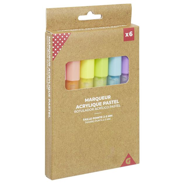 Marqueur acrylique pastel pointe moyenne 2-3mm x6