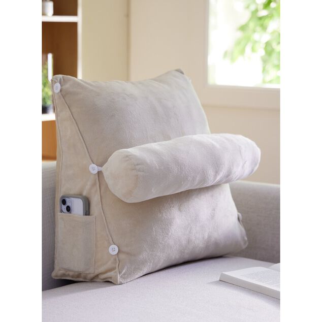 Coussin de lecture triangulaire coton beige 45x20xH45cm