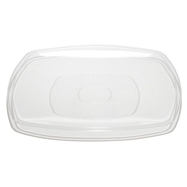 Lot de 6 assiettes carr&eacute;es plastique transparent &agrave; bord arrondi 18,5x18,5 cm
