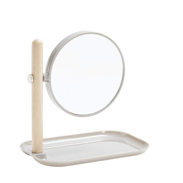 Miroir &agrave; poser rond double face avec plateau de rangement 22x14xH23cm