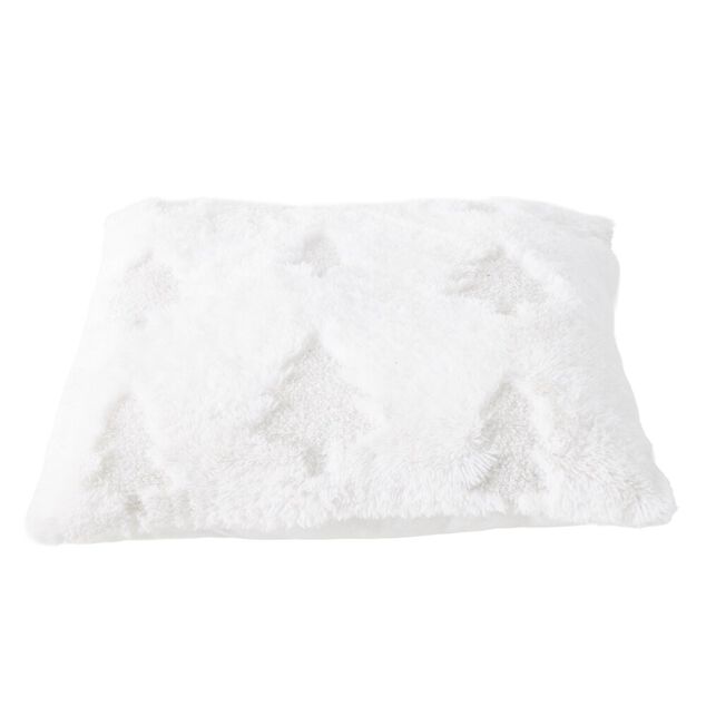 Coussin carr&eacute; imprim&eacute; sapin No&euml;l polyester L45X45X&eacute;p.10 cm blanc