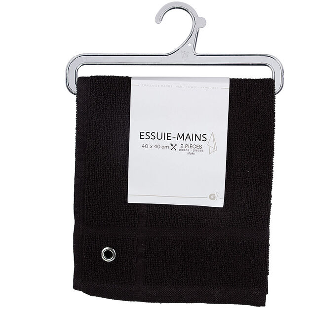 Essuie main carré 40x40 cm uni noir x2