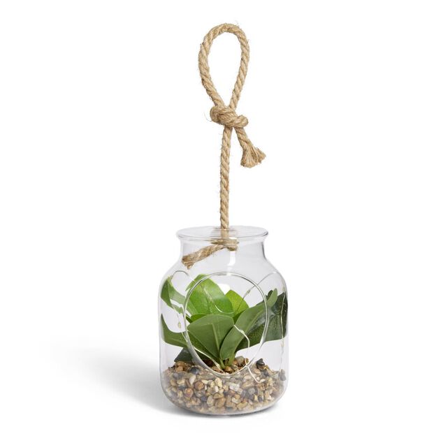 Pot en verre LED avec plante verte artificielle &Oslash;11,5xH15,5cm