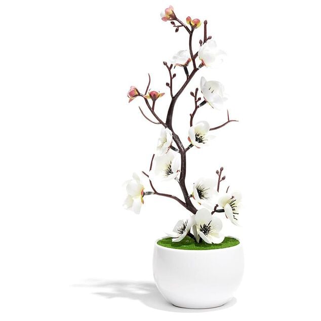Pot fleur de prunier artificielle rose et blanche H30cm