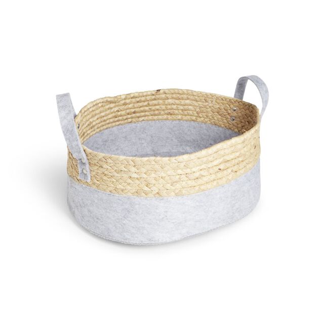 Pani&egrave;re de rangement jacinthe d'eau et feutrine gris clair 37x27xH15cm