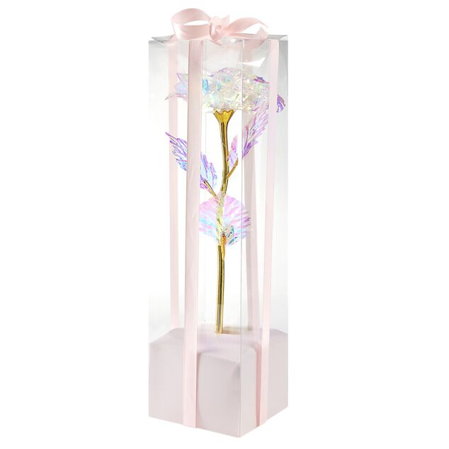 Rose &eacute;ternelle iris&eacute;e lumineuse avecLED 15x15xH50cm (3 mod&egrave;les)