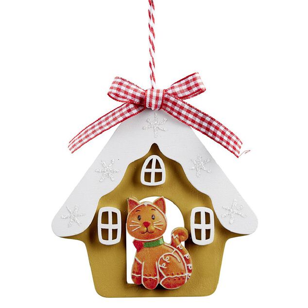 Maison à suspendre en bois déco chien ou chat 11x11cm