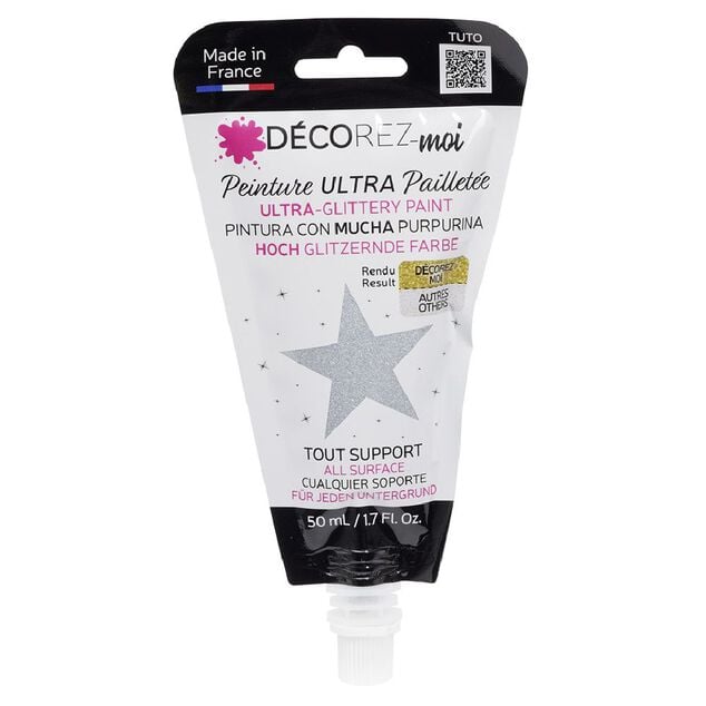 Peinture paillette gris argent&eacute; 80ml