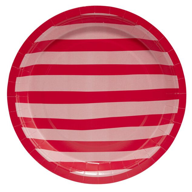 Assiette carton x8 th&egrave;me piment bayad&egrave;re rayures roses et rouges &Oslash;23cm
