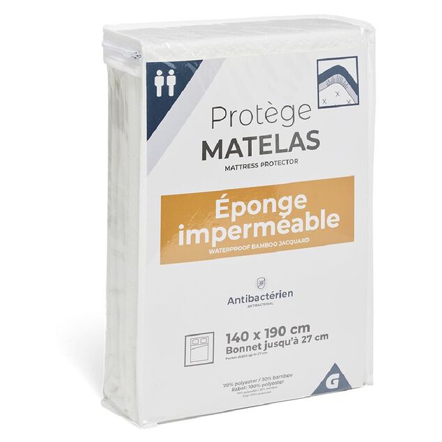 Prot&egrave;ge-matelas imperm&eacute;able antibact&eacute;rien polyester bambou 140x190cm