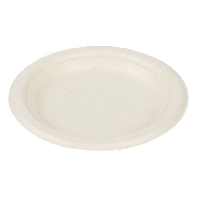 Lot de 50 assiettes &agrave; dessert rondes jetables en canne &agrave; sucre