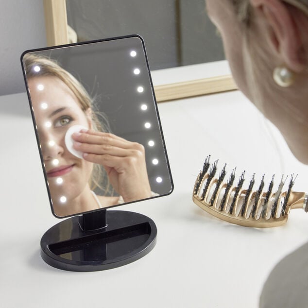 Miroir de maquillage &agrave; poser LED lumineux gris 17x12xH28,5cm