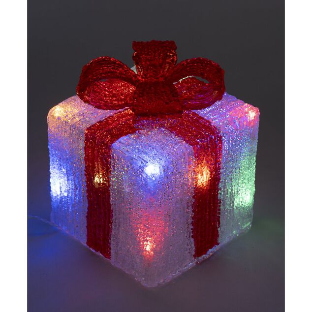 Cadeau No&euml;l noeud rouge acrylique 12LED 15x15xH15cm