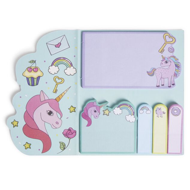 Carnet de notes adhésives enfantin 12x14,5cm - 2 modèles licorne ou dinosaure