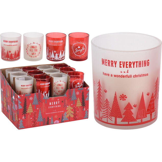 Bougie de No&euml;l en verre rouge et blanc