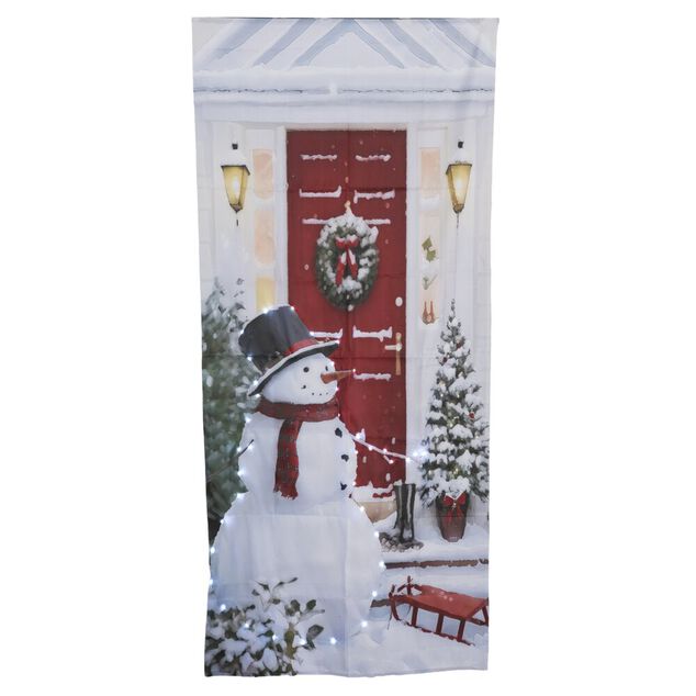 Rideau de porte lumineux 38LED d&eacute;cor bonhomme de neige No&euml;l 90xH200cm