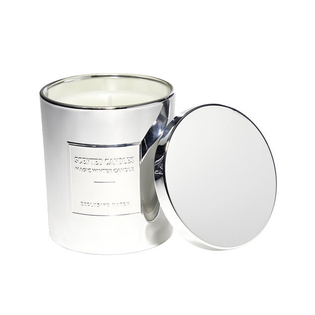 Bougie avec couvercle pot m&eacute;tallis&eacute; gris senteur fleur d'oranger 25H