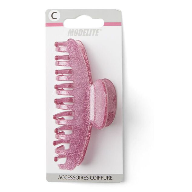 Pince &agrave; cheveux &agrave; paillettes plastique rose 10cm