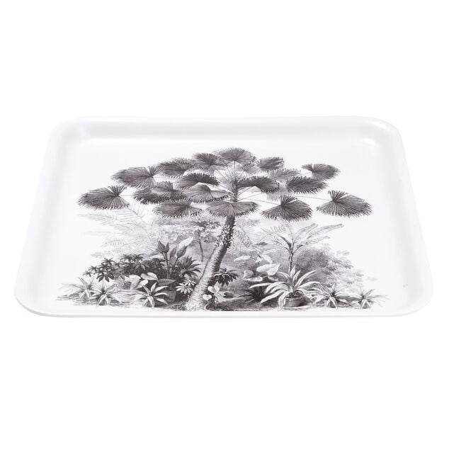 Plateau carr&eacute; m&eacute;lamin&eacute; motif arbre gris et blanc 33x33cm