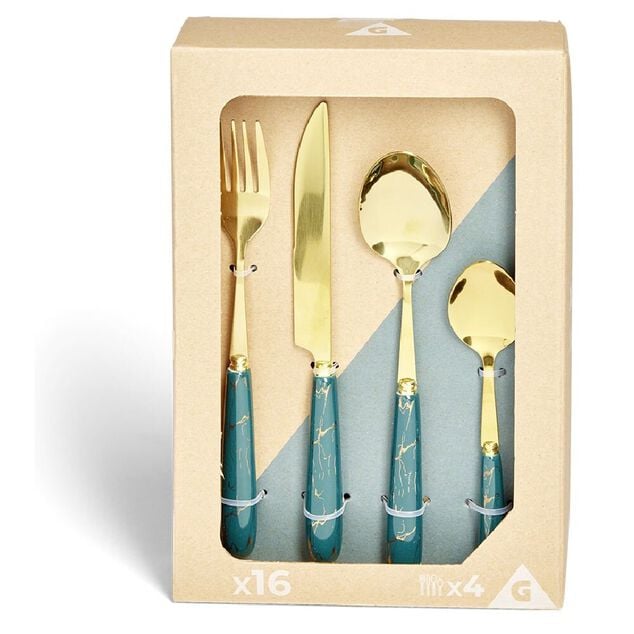 M&eacute;nag&egrave;re inox x16 dor&eacute; avec manche effet marbre