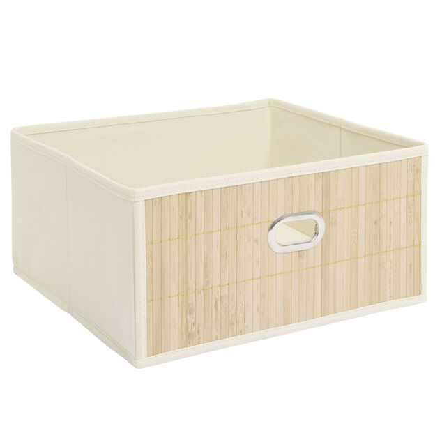 Pani&egrave;re rangement Box Cube tissu fa&ccedil;ade bambou 31x31xH15cm