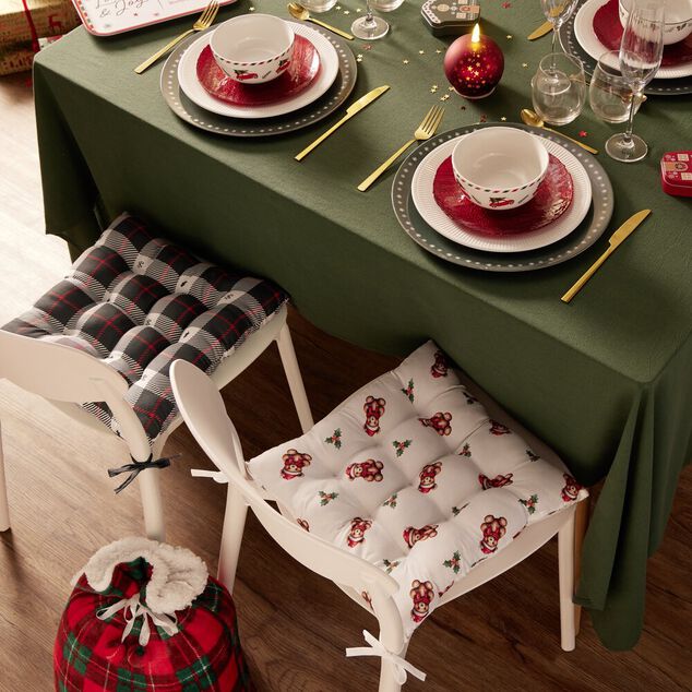 Galette de chaise carr&eacute; tissu motif No&euml;l 40x40cm (4 mod&egrave;les)