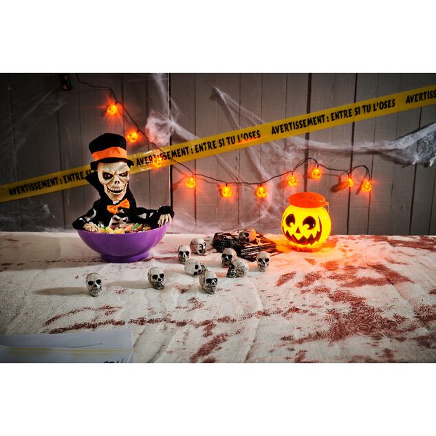 Saladier &agrave; bonbon Halloween squelette anim&eacute; noir et violet
