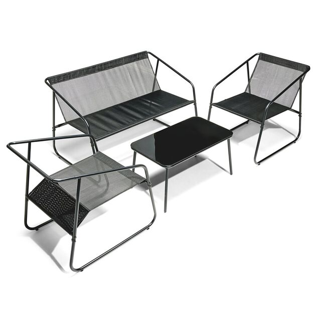 Salon de jardin 4 personnes Mathis textil&egrave;ne gris anthracite