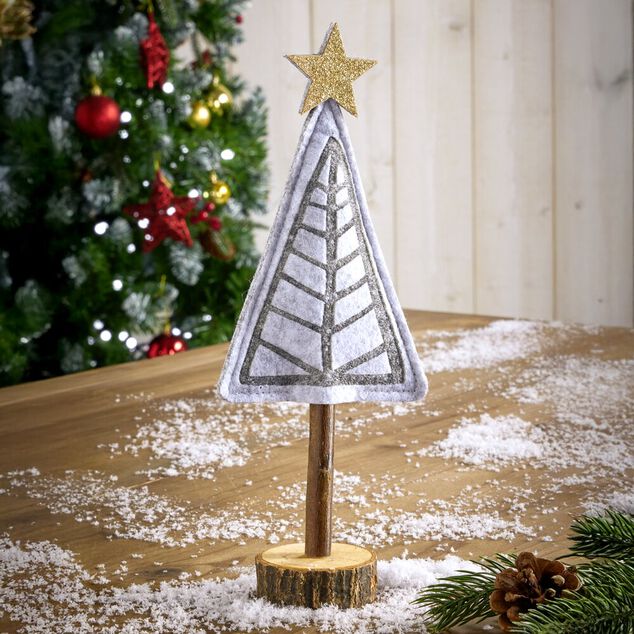 Sapin feutrine et bois &agrave; poser H27cm
