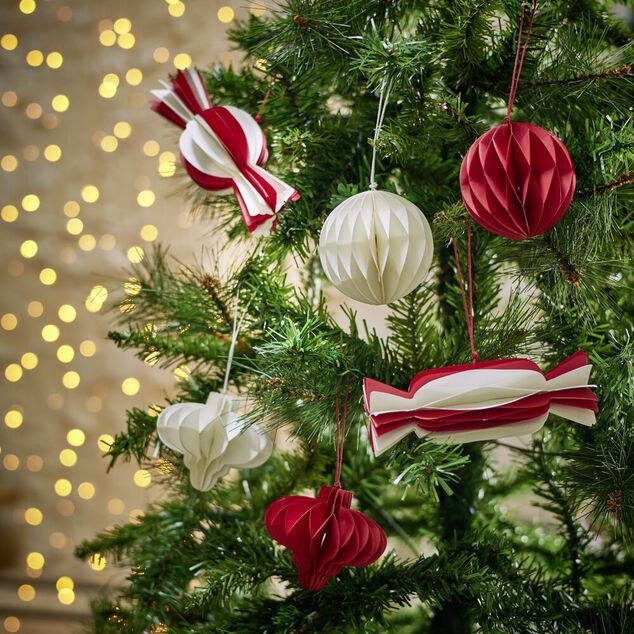 Kit décoration de Noël à suspendre en papier rouge et blanc 6 pièces
