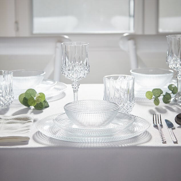 Service vaisselle en verre transparent 18 pièces pour 6 personnes