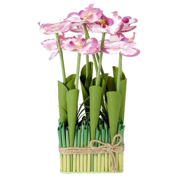 Carr&eacute; d'orchid&eacute;e artificielle rose 19x12xH36cm