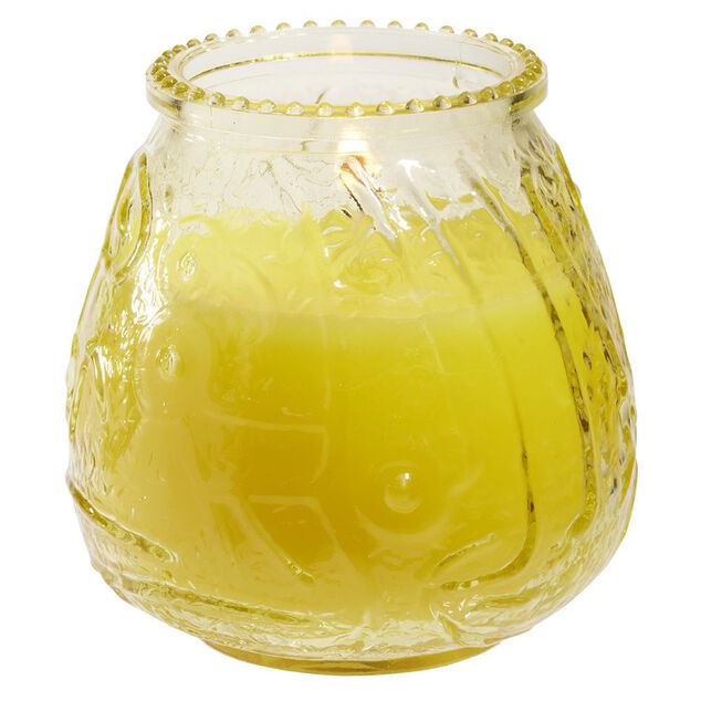 Bougie citronnelle pot en verre color&eacute; motif relief 63H - &Oslash;9xH9,5cm