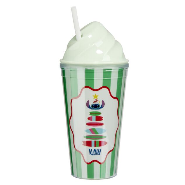 Gobelet &agrave; paille Disney Stitch No&euml;l vert 38cl