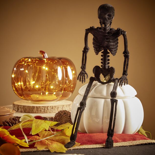 Citrouille avec guirlande LED verre transparent orange &Oslash;18x16cm