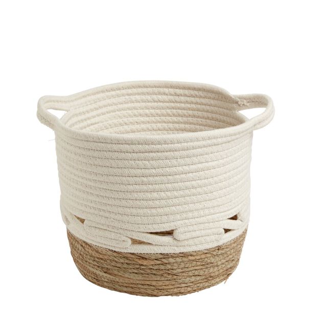 Pani&egrave;re coton jute blanc cass&eacute; et naturel moyen mod&egrave;le &Oslash;27xH23cm