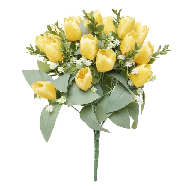 Bouquet artificiel 21 tiges tulipes jaune &Oslash;30xH41cm