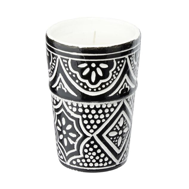 Bougie dans pot c&eacute;ramique 23H motif Beldi &Oslash;7xH10cm (3 mod&egrave;les)