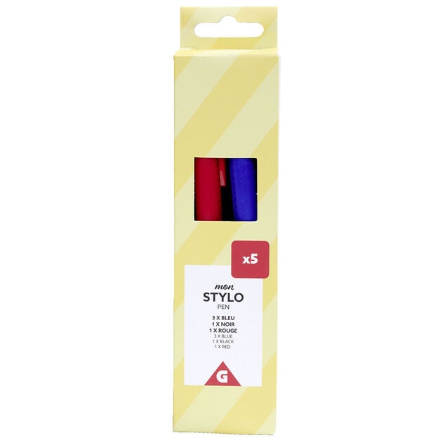 Lot de 5 stylos &agrave; encre bleu/noir/rouge 0,6mm