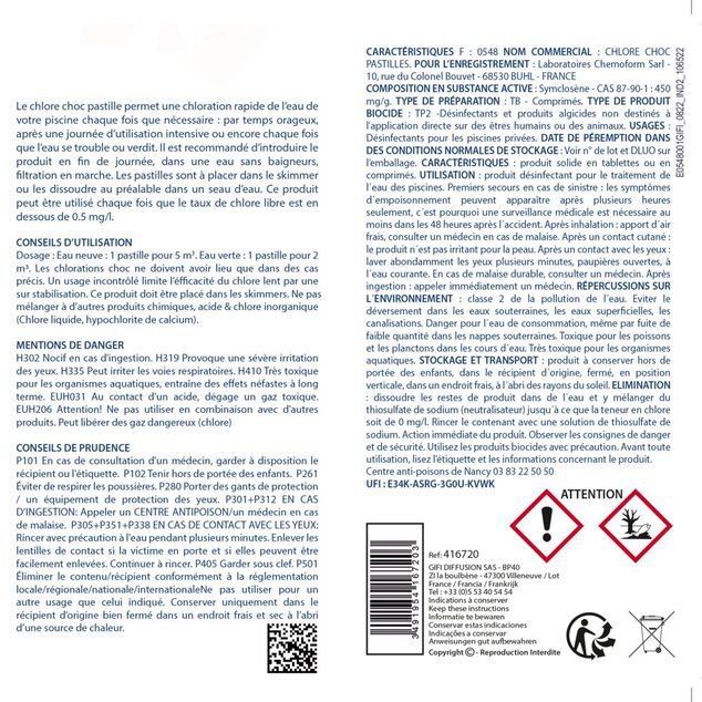 Chlore choc piscine pastilles 20g Aquaway 1kg