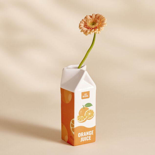 Vase c&eacute;ramique forme brique jus d'orange Orange Juice 7x7xH21cm