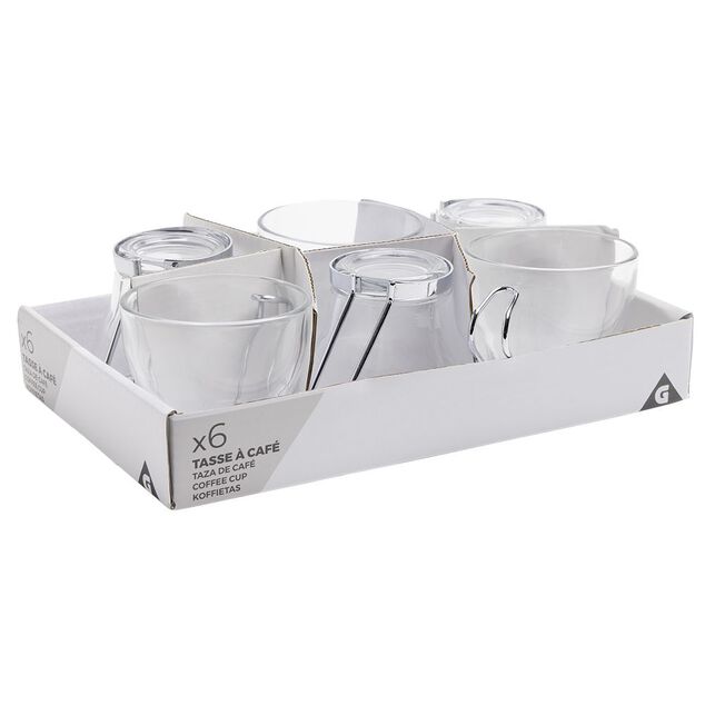 Tasse &agrave; caf&eacute; en verre anse m&eacute;tal x6