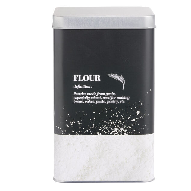 Bo&icirc;te &agrave; farine en m&eacute;tal noir design flour - 10,7x10,7xH.17,5cm