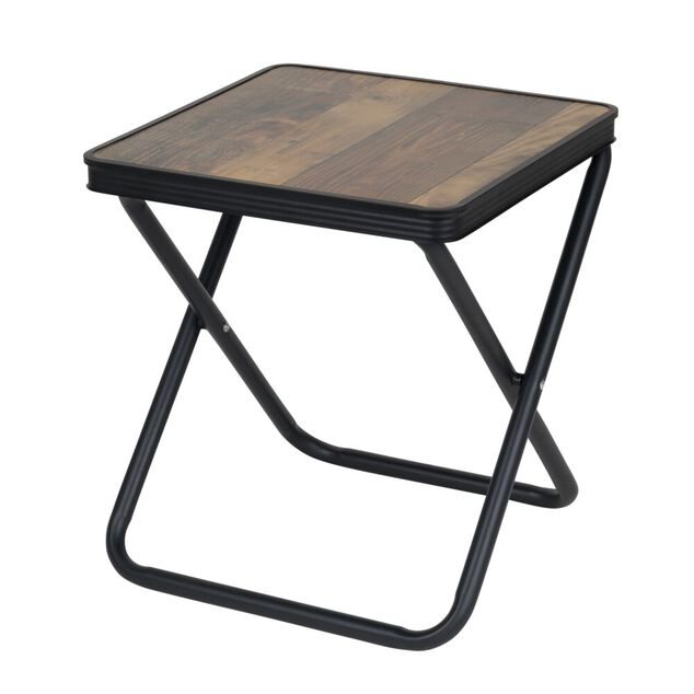 Tabouret table 2en1 plateau d&eacute;cor bois structure acier noir 41x40xH45cm