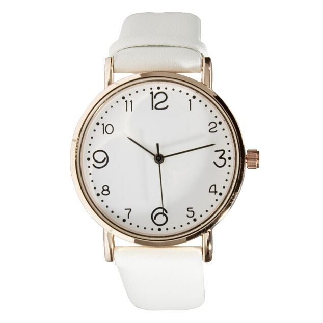 Montre femme cadran rond acier dor&eacute; bracelet simili &Oslash;3,5xH23cm (4 mod&egrave;les)