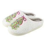 Chaussons femme molleton motif sapin blanc et vert (3 tailles)
