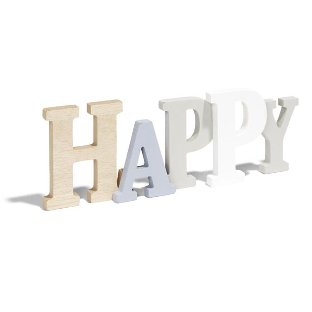 D&eacute;coration mot HAPPY en bois L49xH14cm